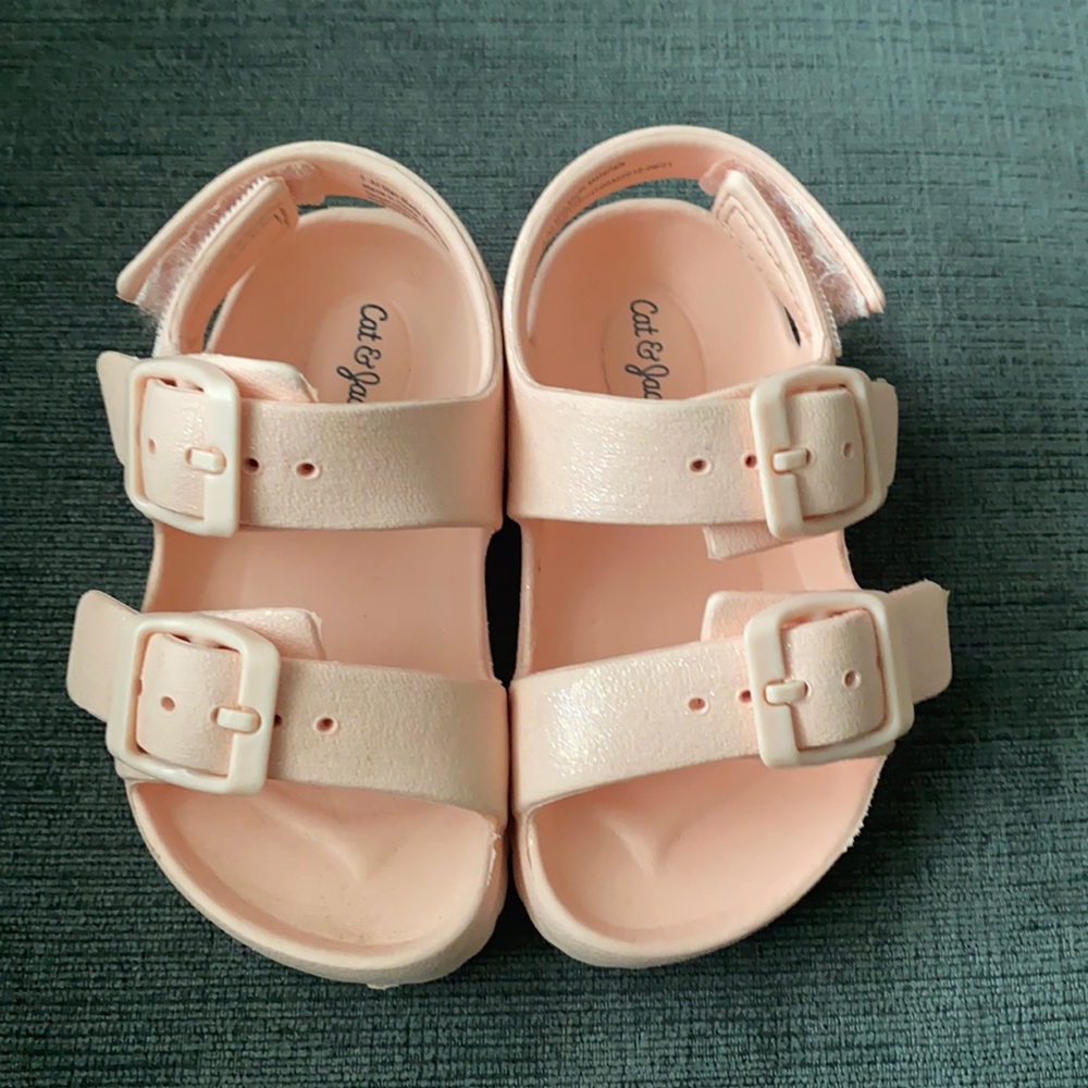 Cat & Jack Light Pink Sparkle Velcro Birkenstock-style Sandals size 5